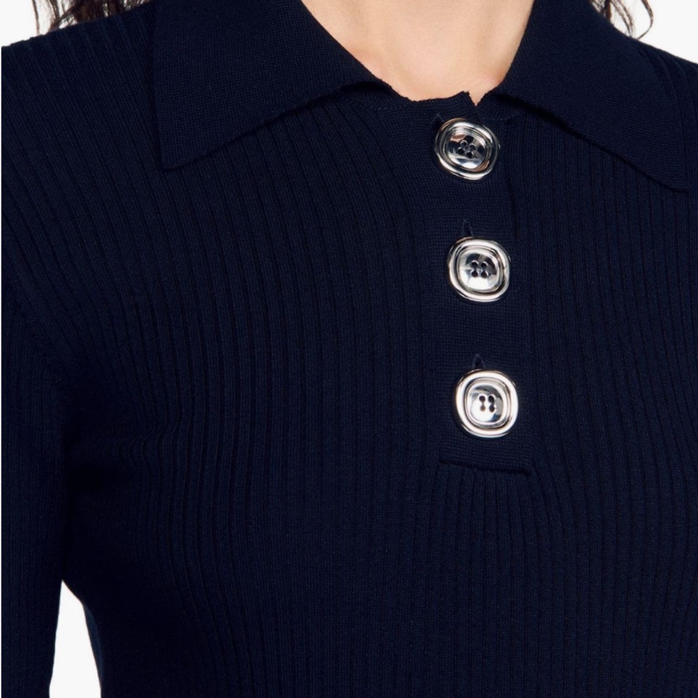 NWT Sandro Polo Neck Navy Ory Sweater with Gold Buttons Size 2 (Medium) - Picture 3 of 8